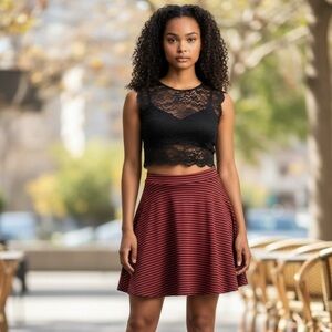 Splendid Red and Navy Blue Striped Skater Skirt size large